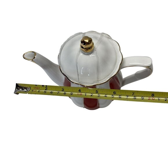 Grace Teaware Red & White Striped Porcelain Tea Set Gold Trim Christmas Decor - Picture 8 of 9